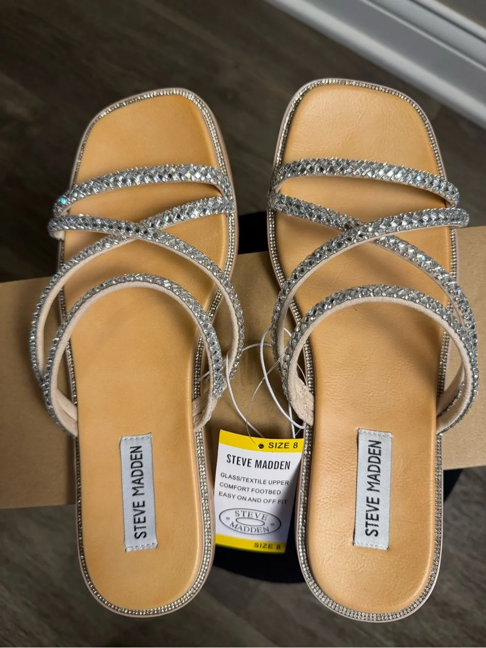 Steve Madden Silver Rhinestone Strappy Slide Sandal